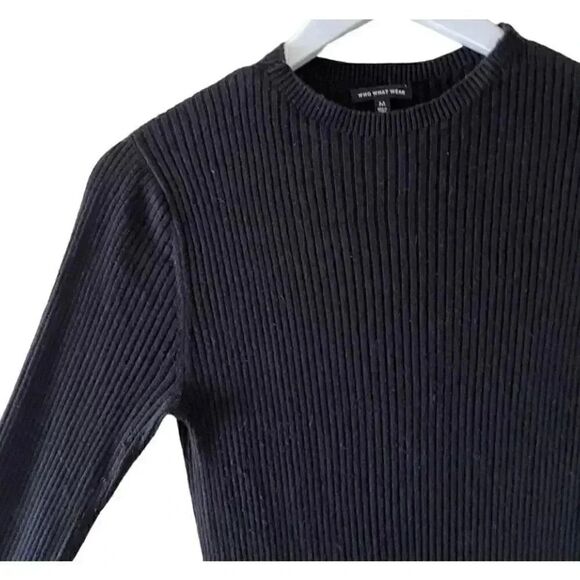 Free People Who Wear What Black Crewneck Long Sleeves Knit Midi Long Dress SZ M - Picture 5 of 11